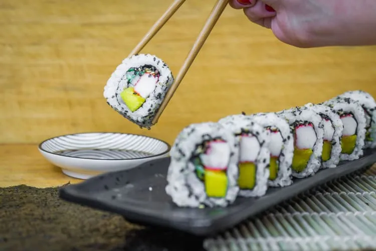 A California sushi roll, a signature Los Angeles food invention.
