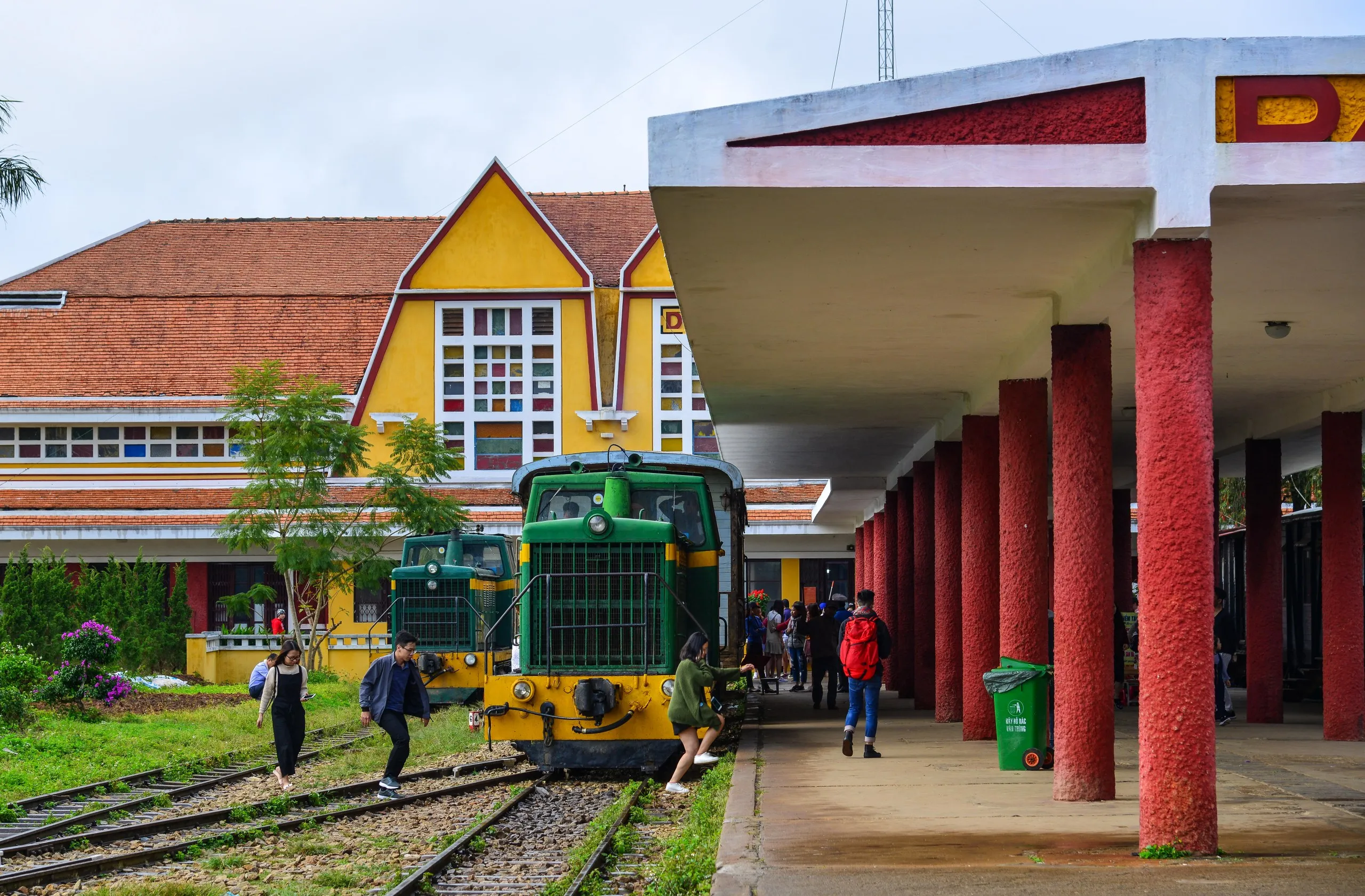 A charming 1930s railway station in Dalat, Vietnam, reflecting the city's unique French colonial heritage.