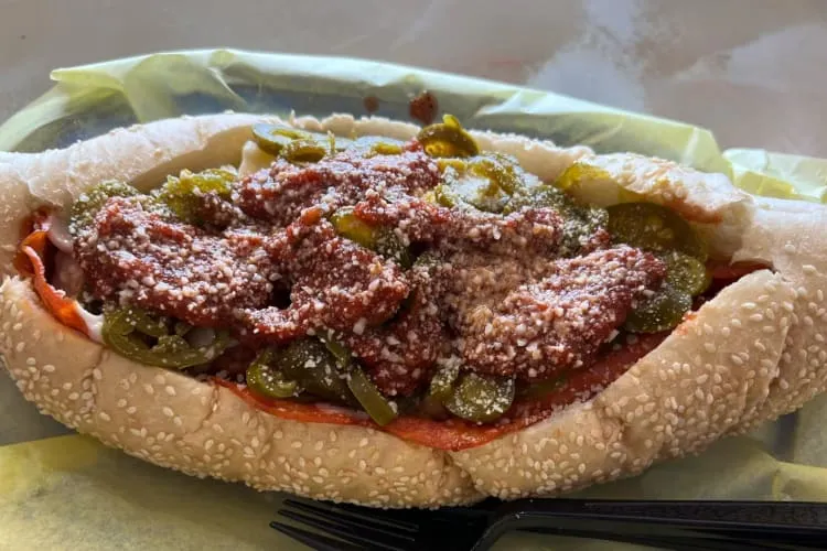 A double meatball sub sandwich from Dino's Subs, a classic choice for what to eat Arlington TX