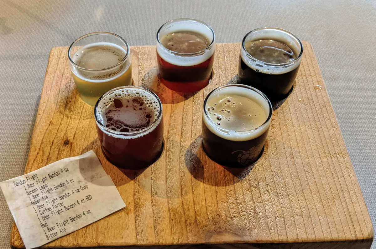 A flight of craft beer tasters from Bandon Brewing, essential Notes When Traveling To Oregon for beer lovers