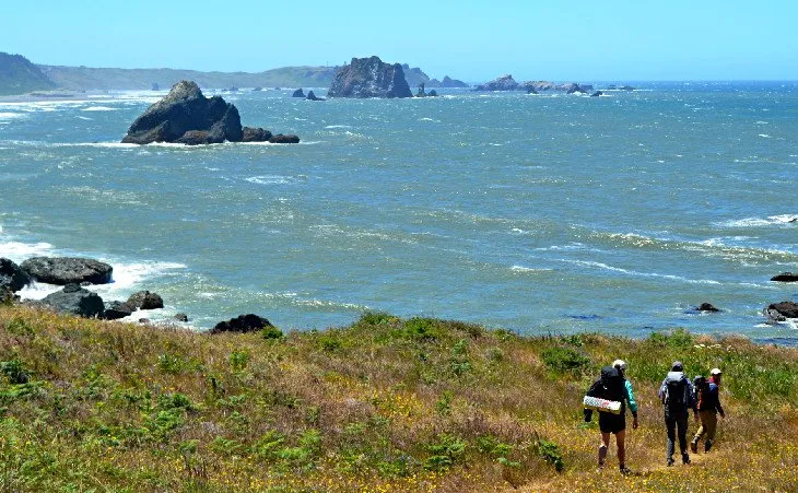 A hiker walks along the sandy path of the Oregon Coast Trail