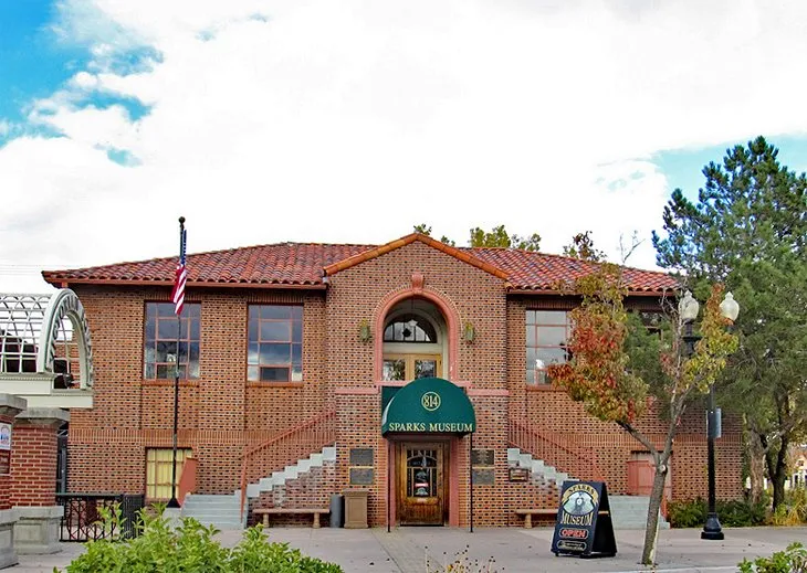A historic steam engine and railroad car on display outside the Sparks Heritage Museum, a short drive from Reno.