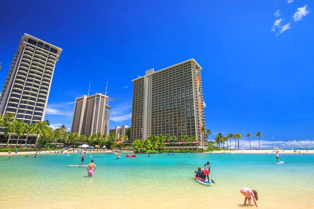 A large lagoon pool at the Hilton Hawaiian Village in Waikiki