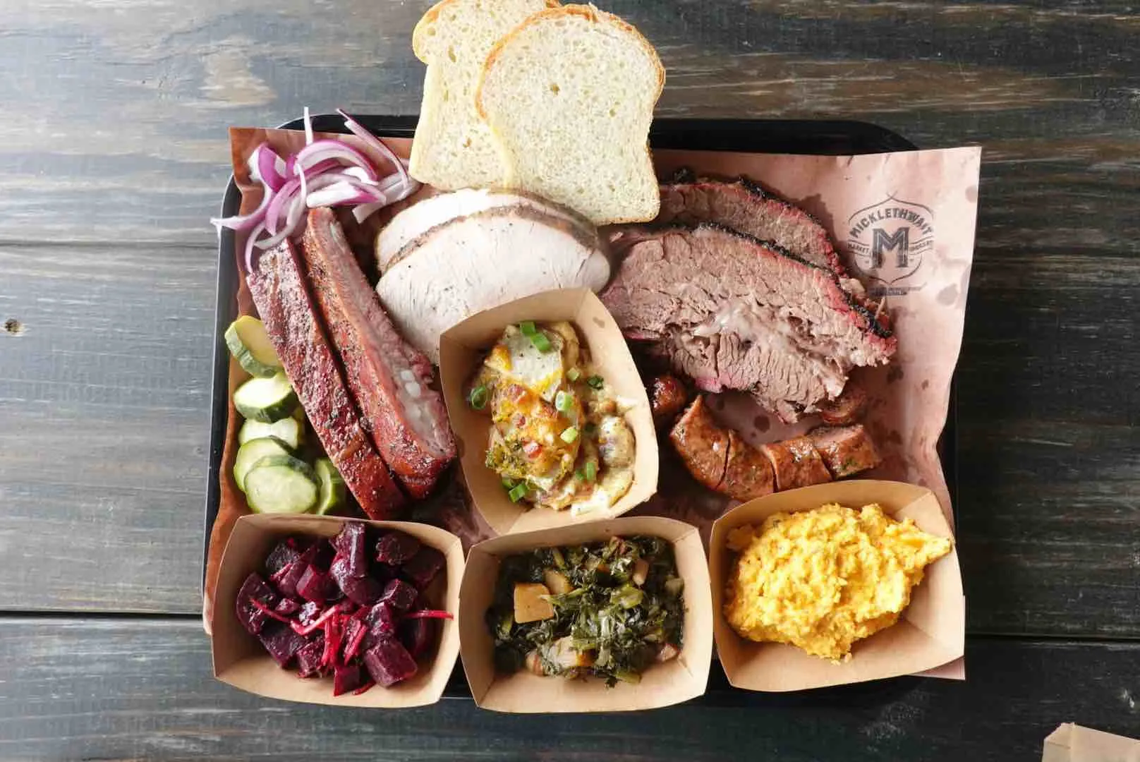 A selection of smoked meats and sides from Micklethwait Craft Meats in Austin
