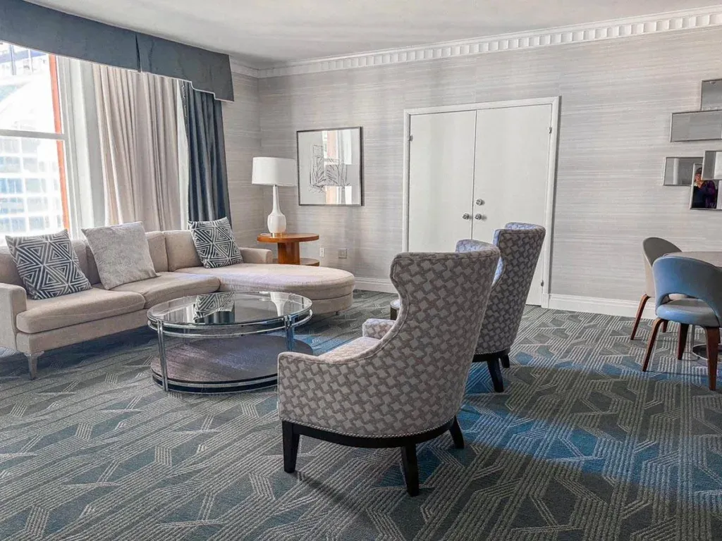 A spacious and well-appointed hotel suite in The Brown Palace Hotel in Denver