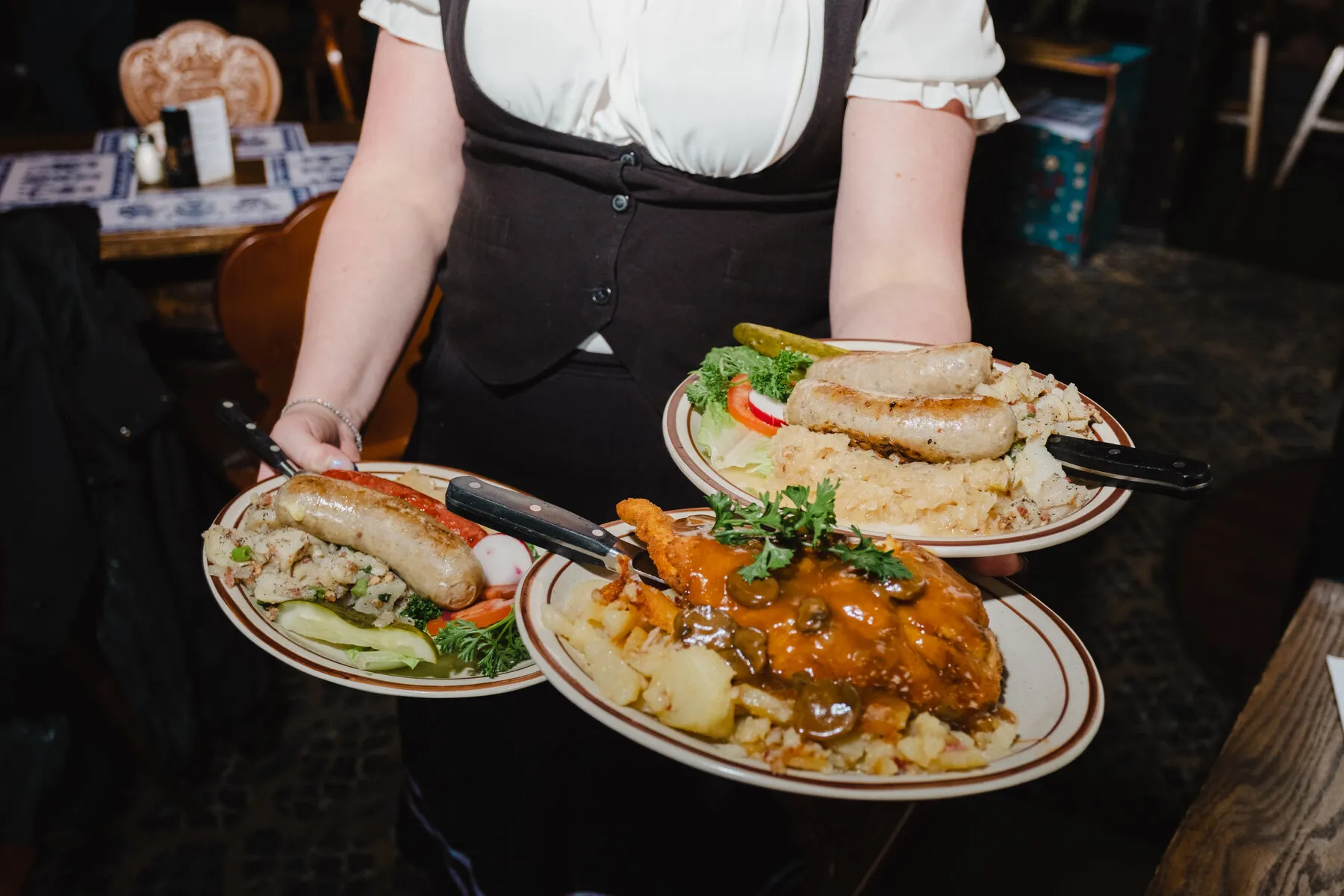 A traditional German dish of sausages and sauerkraut from Zum Stammtisch.