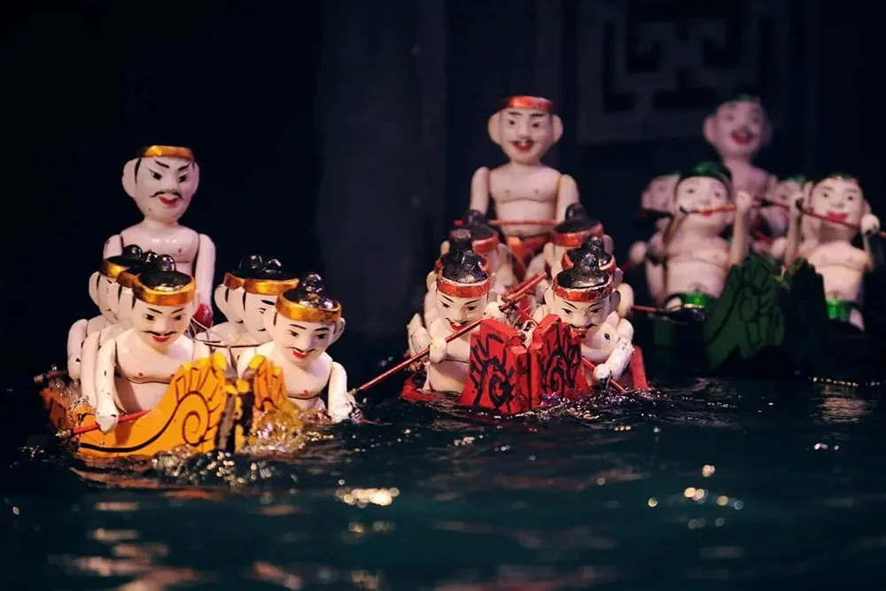 A traditional Vietnamese water puppet show performance in Hanoi