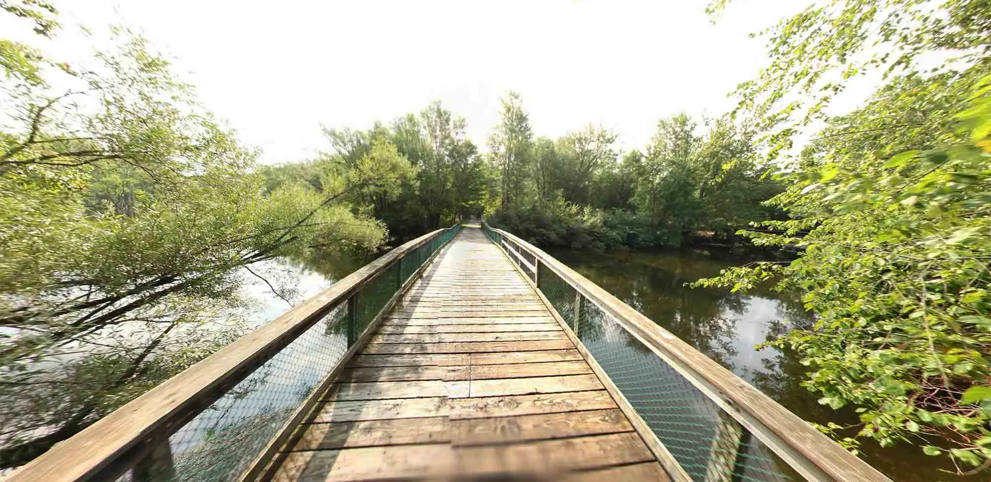 A wide, crushed limestone trail stretching through a natural area, part of the Lakelands Trail State Park