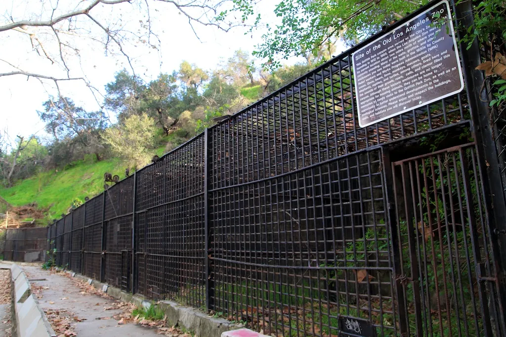 Abandoned animal cages and structures at the Old LA Zoo ruins