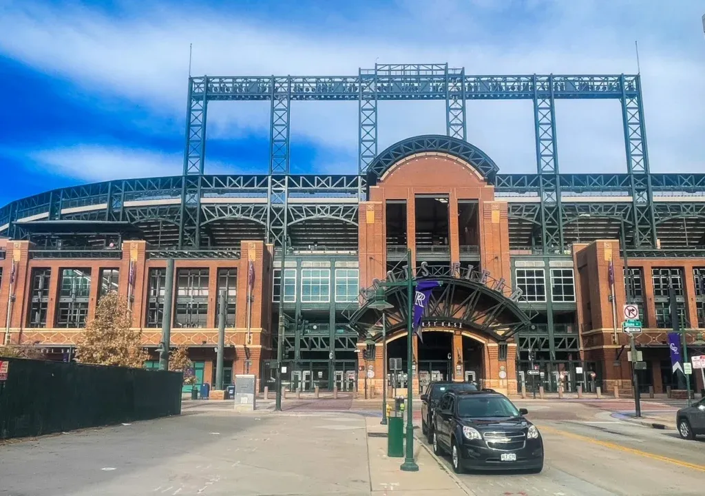 Aerial view of Coors Field, home of the Colorado Rockies, in Downtown Denver