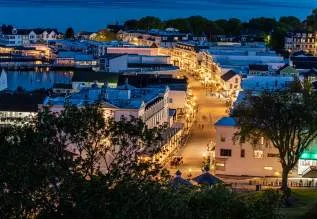 aerial view of street at night