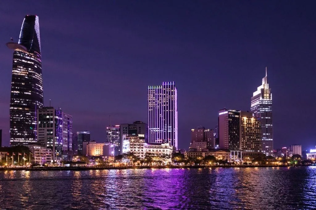 Aerial view of the modern skyline of Ho Chi Minh City, a bustling metropolis