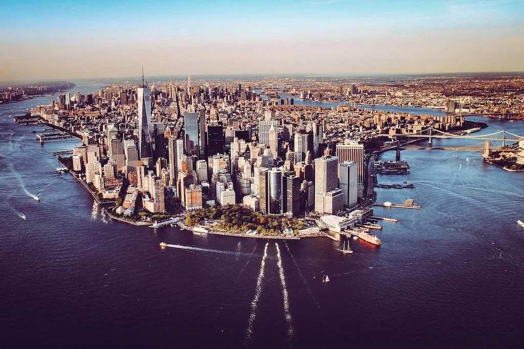 Aerial view of the stunning New York City skyline, a great starting point when deciding where to go in NYC today.
