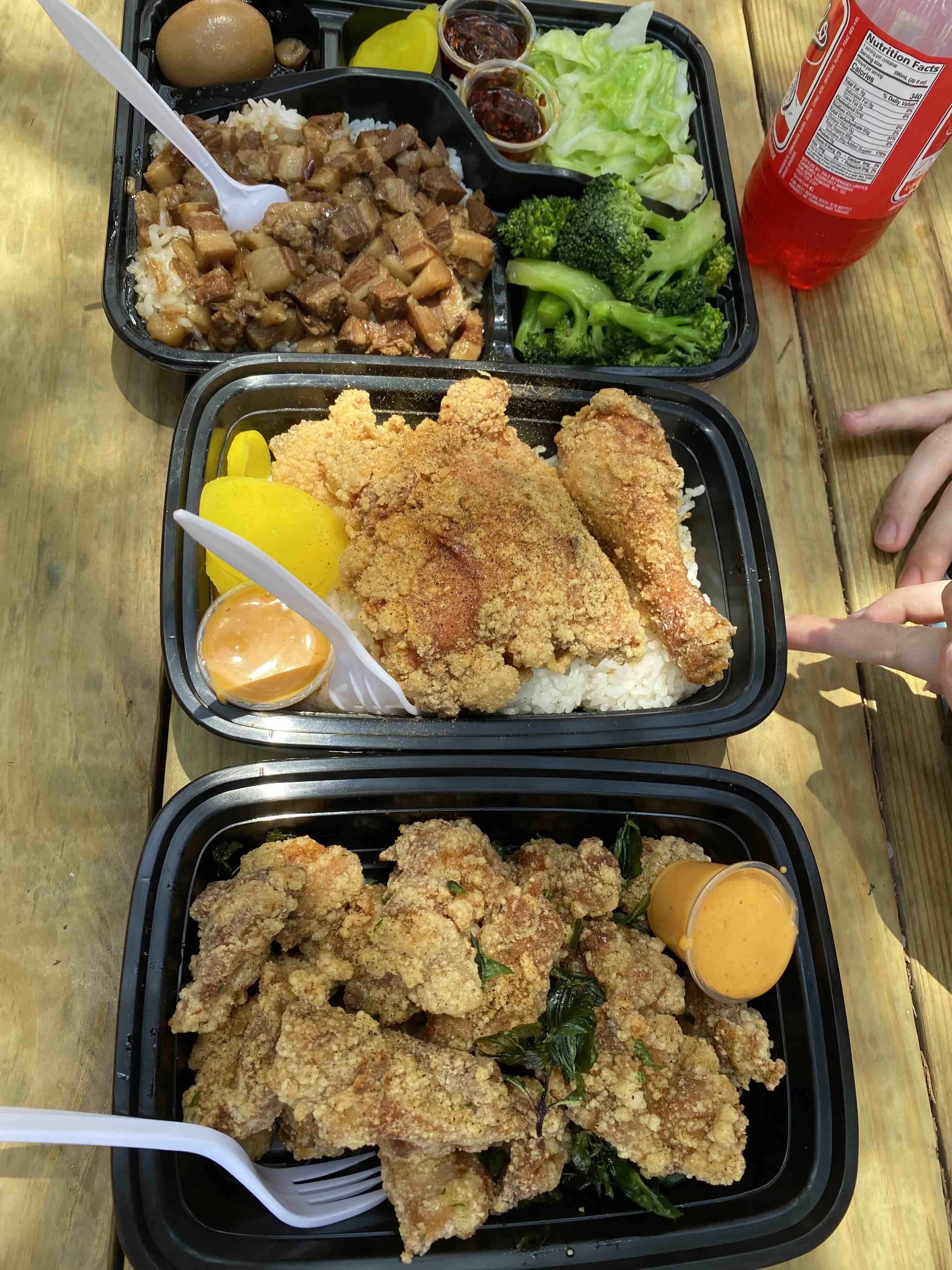 Aerial view of The Thicket food truck park in Austin with multiple trucks and seating
