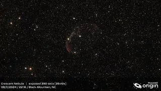 An example of a sharp astro shot taken without a filter with the Celestron Origin amateur astronomy telescope. The subject is the Crescent Nebula (NGC 6888).