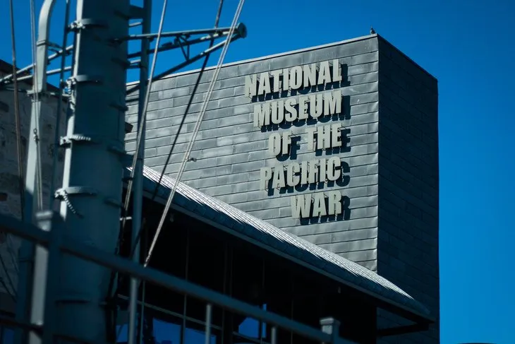 An exhibit featuring historical artifacts at the National Museum of the Pacific War in Fredericksburg.
