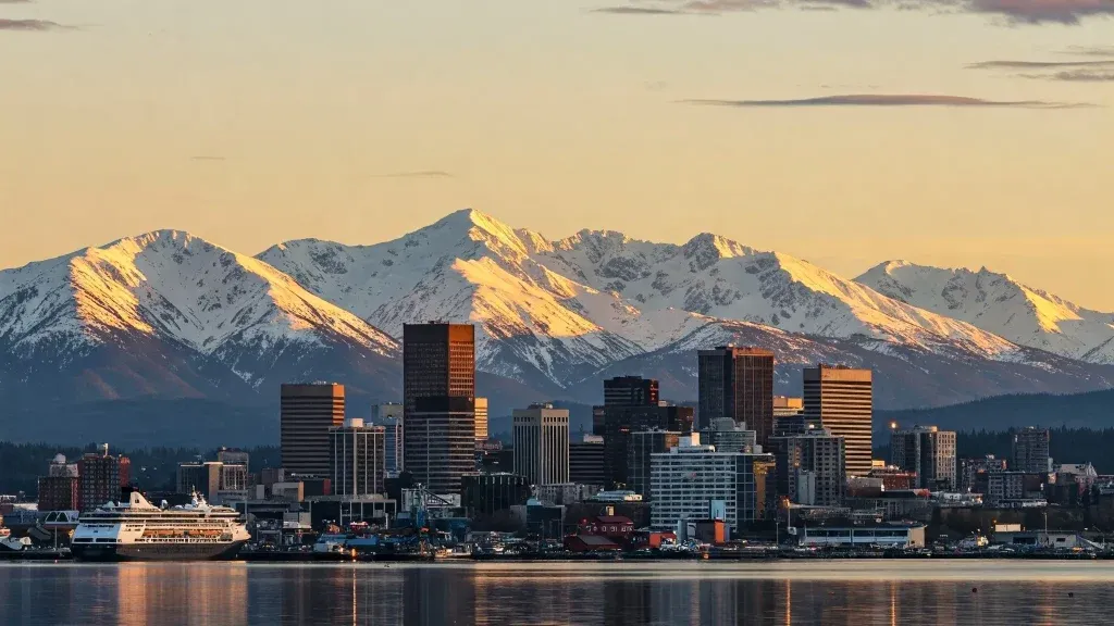 Anchorage city skyline with mountains in the background, a best place to live in Alaska