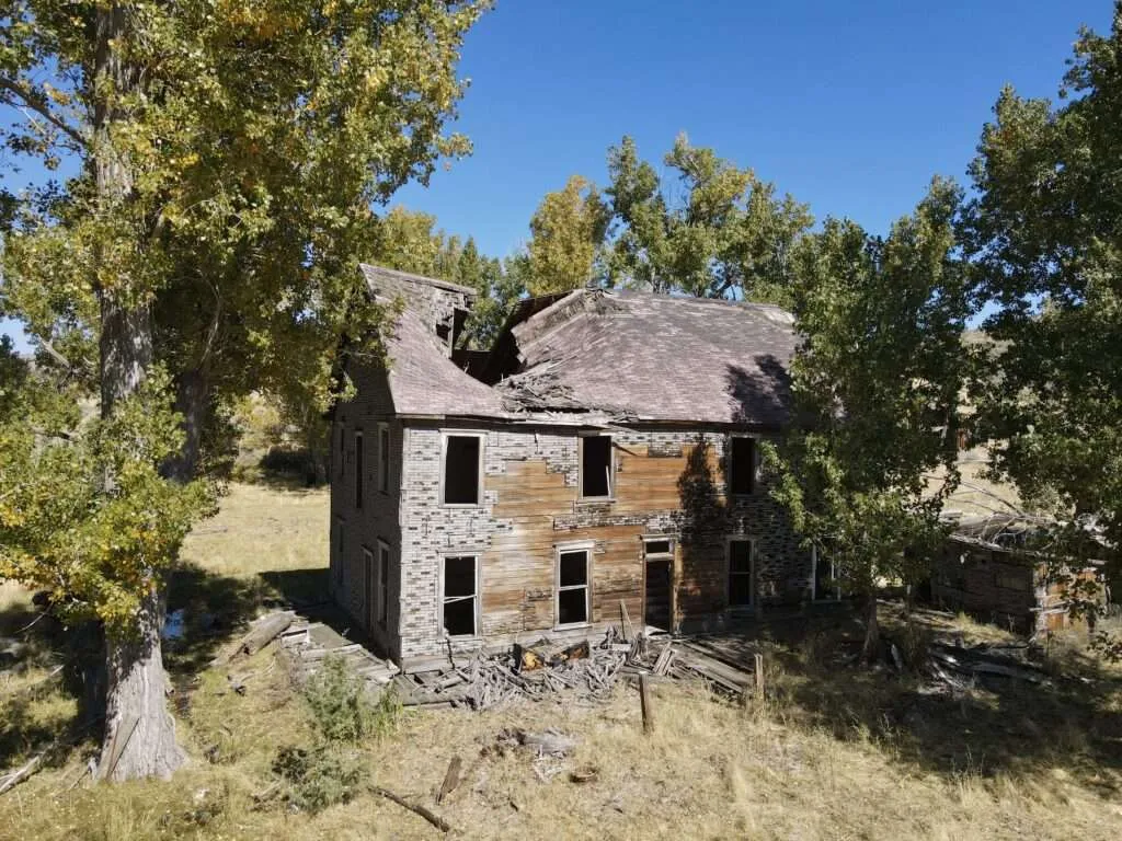 Another aerial view of the abandoned ranch house
