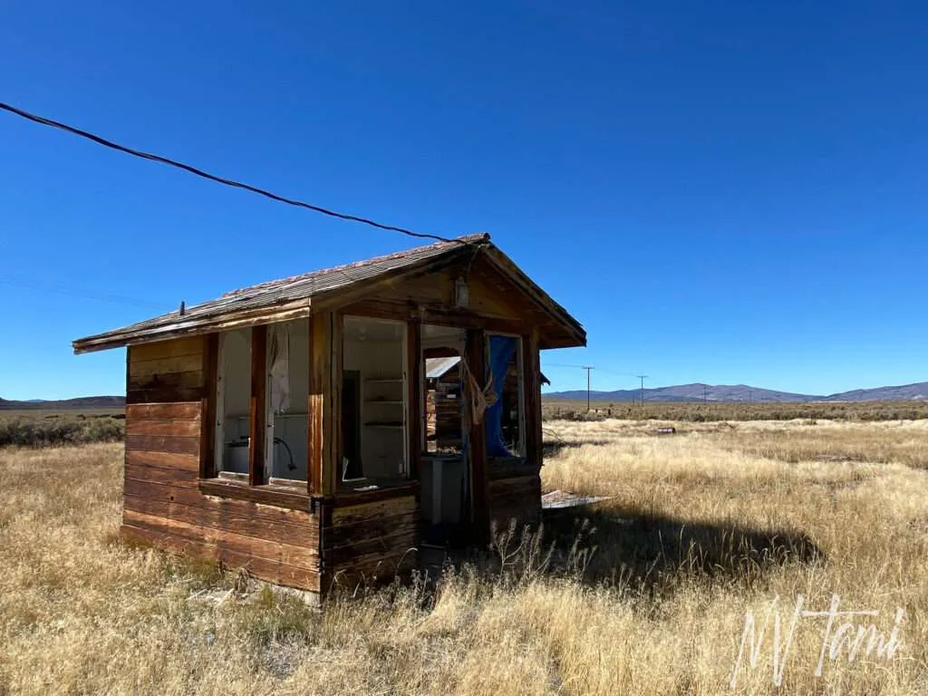 Another view of an abandoned house with a distinctive roof