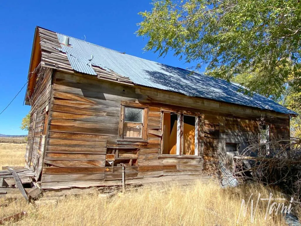Another view of an abandoned house with peeling paint