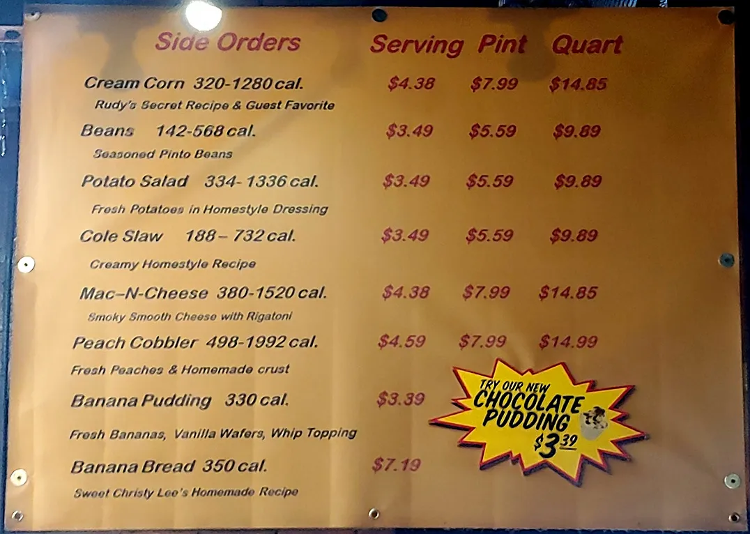 Another view of Rudy's BBQ menu