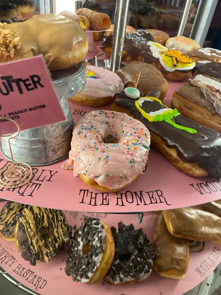 Assortment of colorful and uniquely decorated doughnuts from Voodoo Doughnut in Austin.