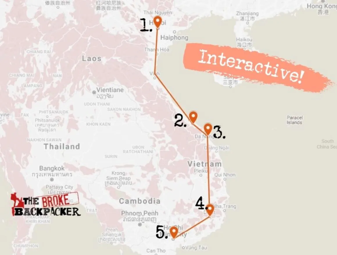 backpacking vietnam map