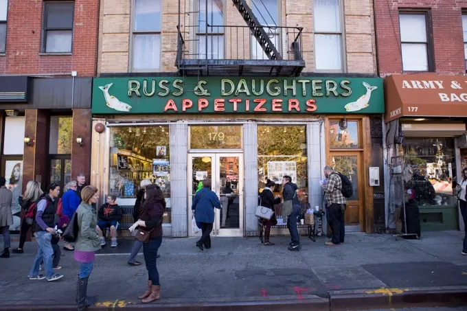 Bagels on display at a New York City bagel shop
