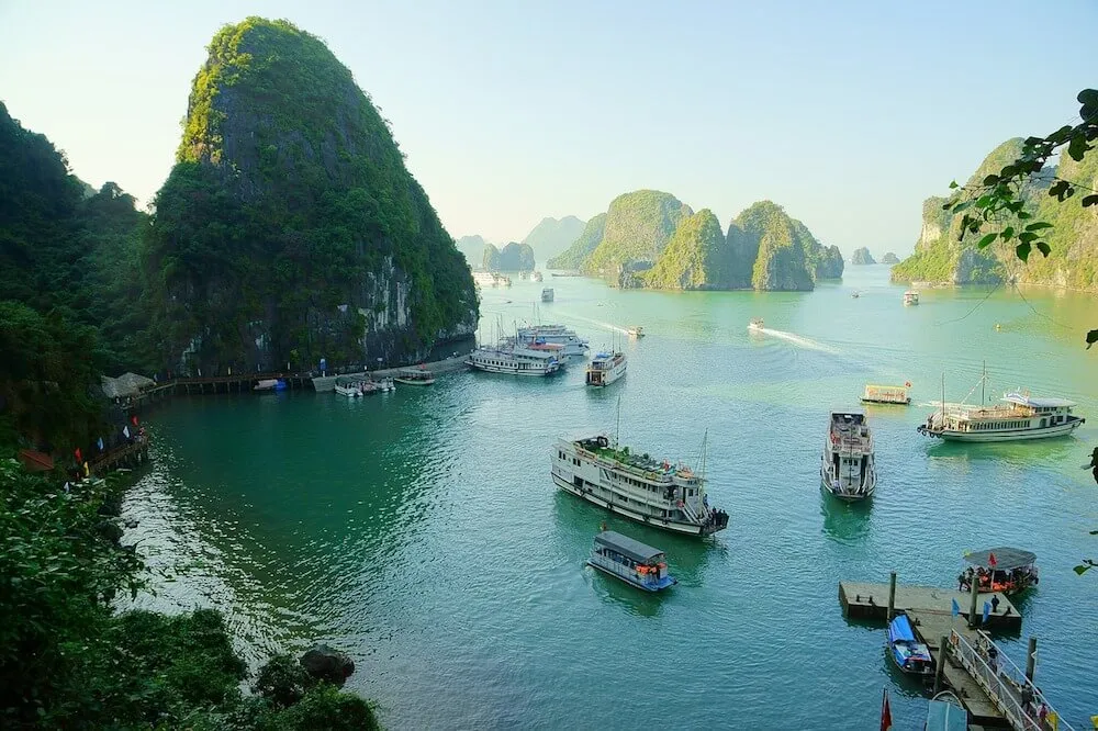 Beautiful karst landscape of Ha Long Bay on a Vietnam backpacking trip
