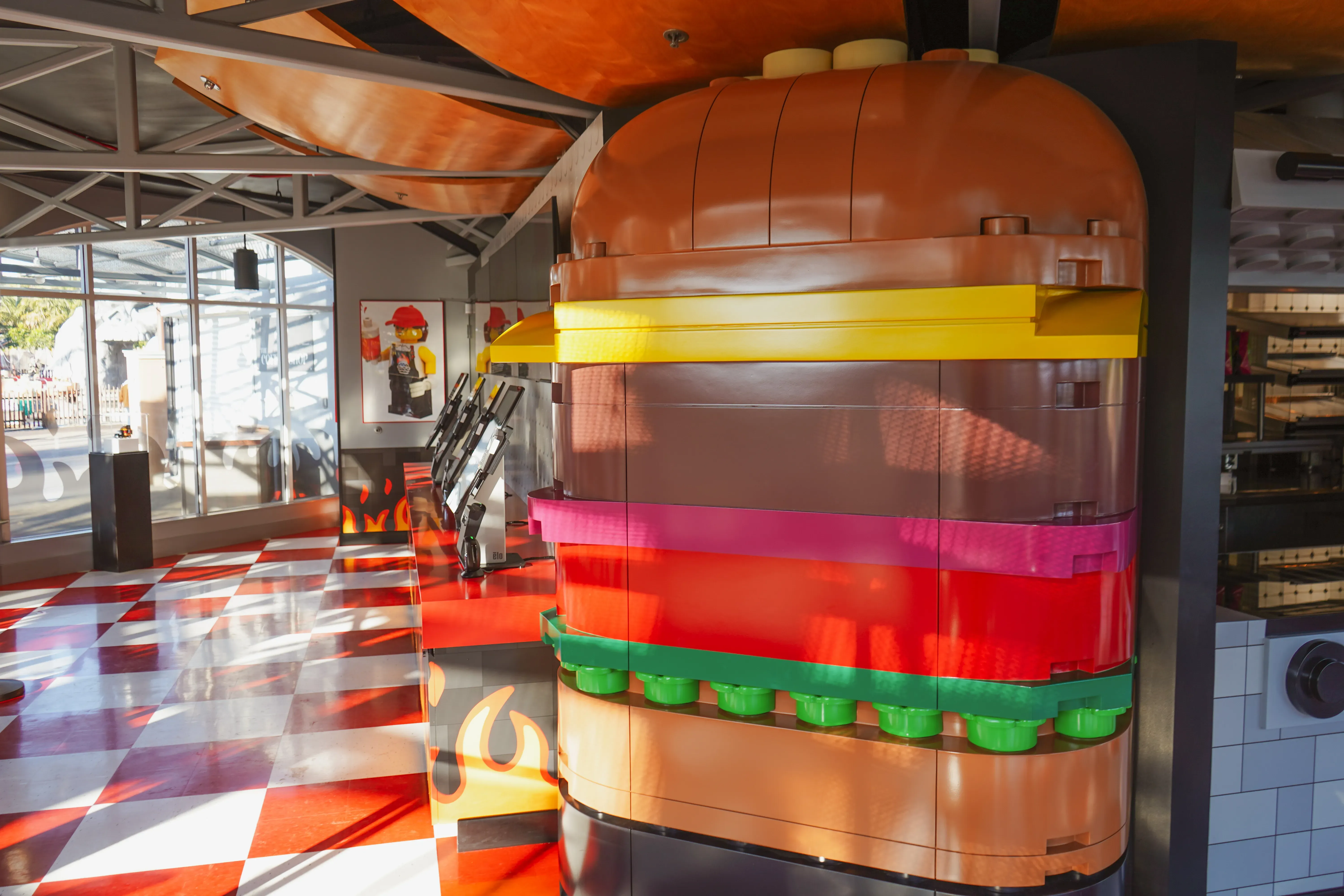 Burger Kitchen restaurant facade at a theme park.