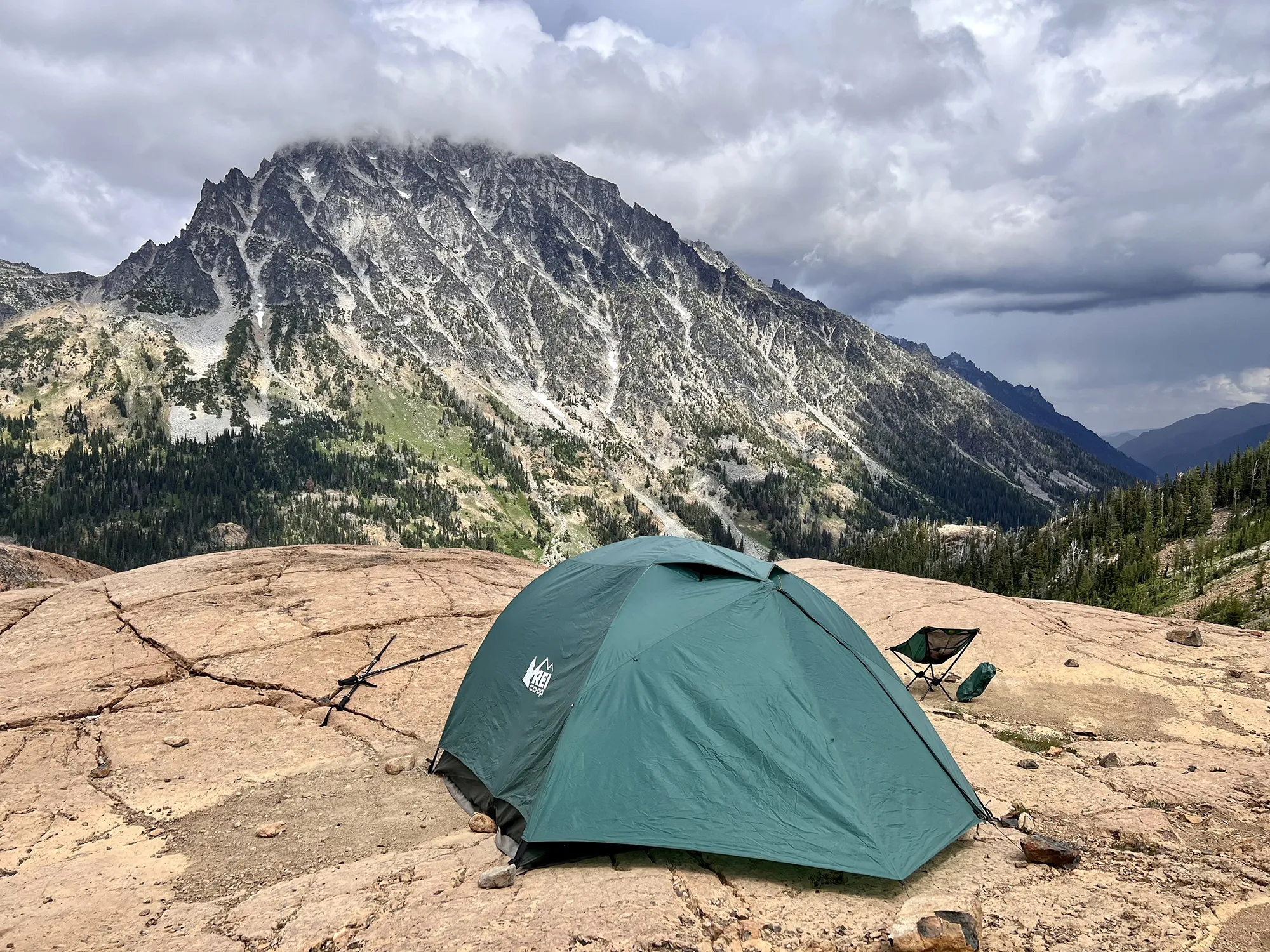 Camping on rocks in Headlight Basin near Lake Ingalls, Washington