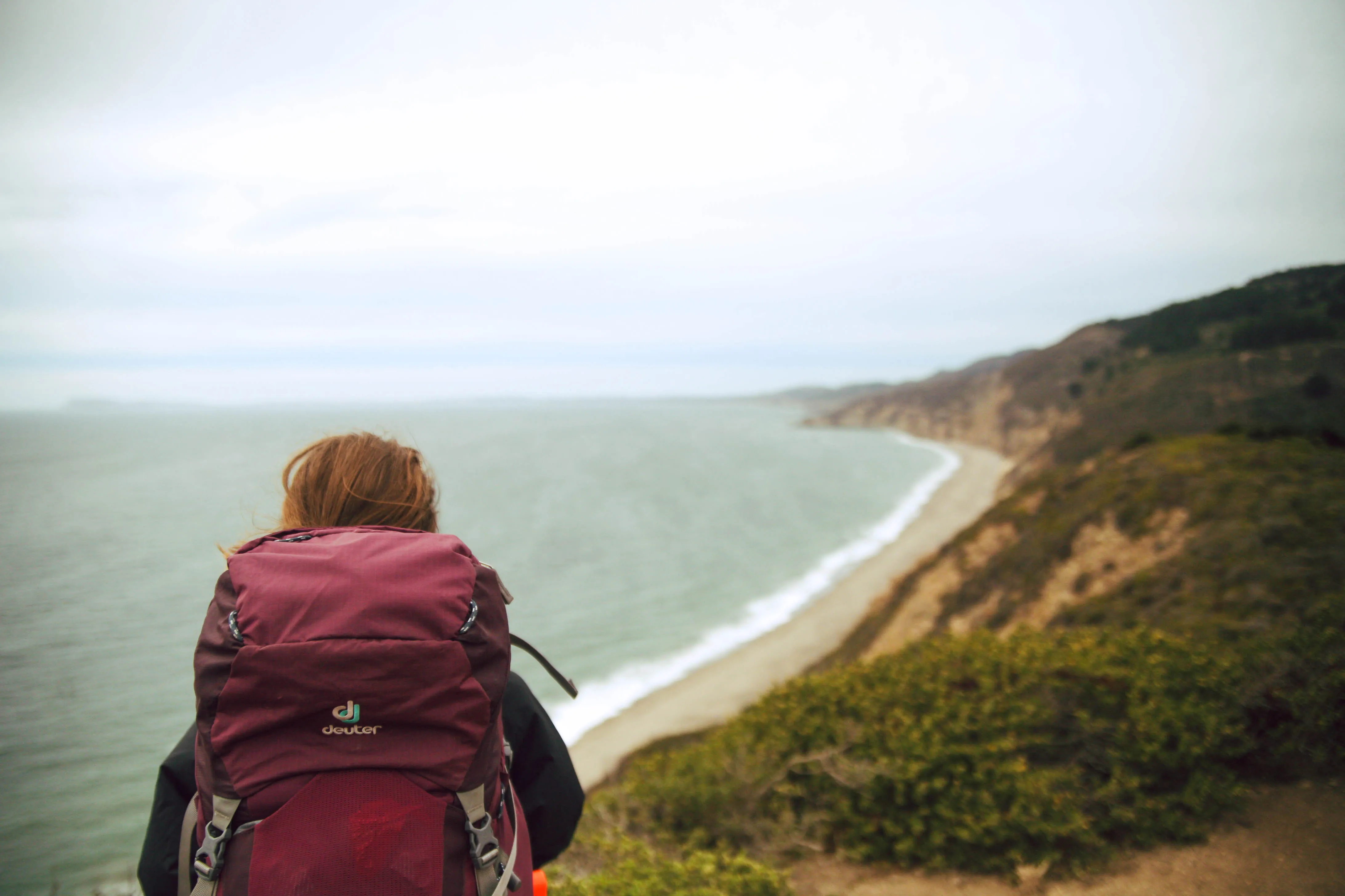 Campsite in a meadow overlooking the ocean at Point Reyes National Seashore