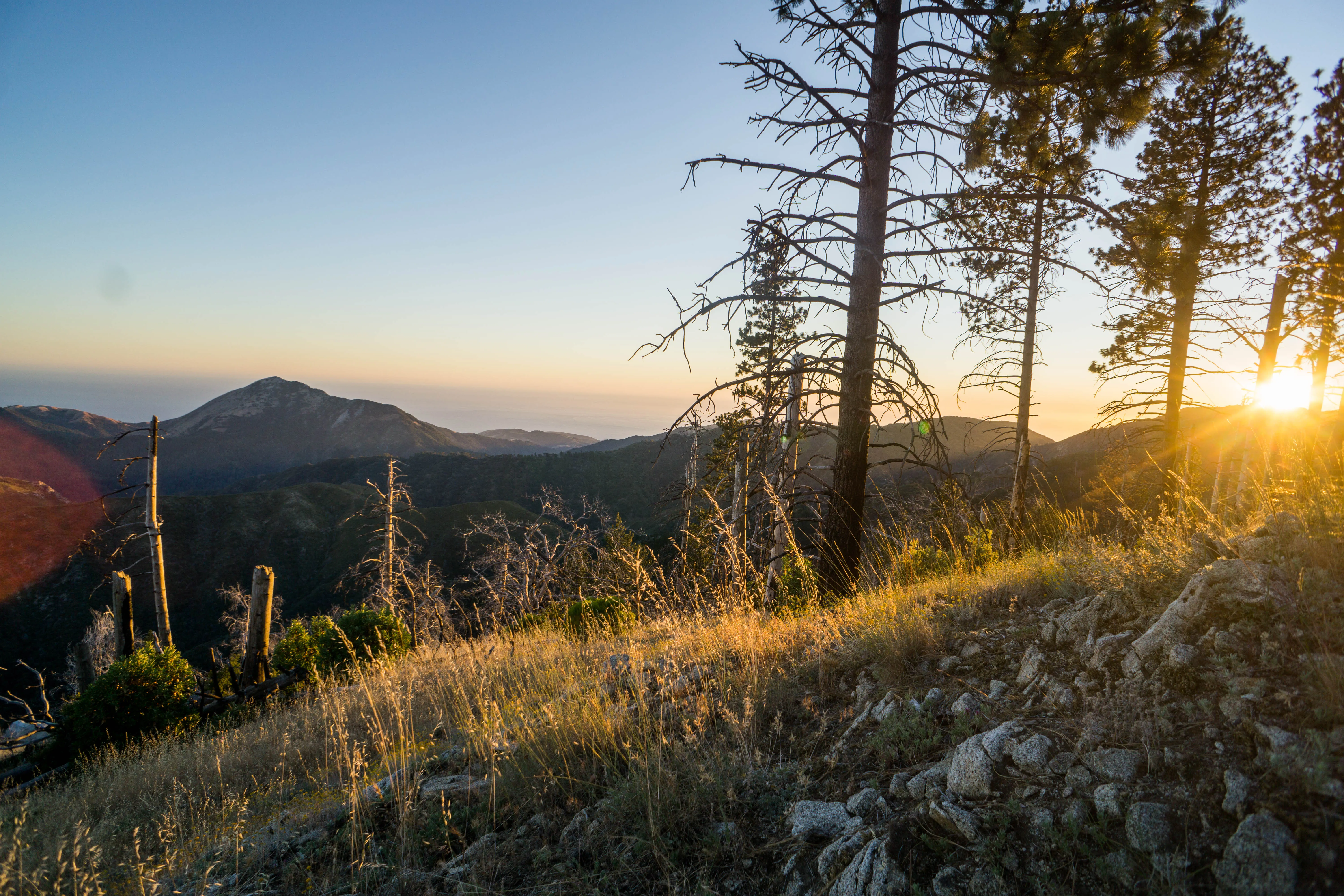 Campsite overlooking mountains and coastline in the Ventana Wilderness