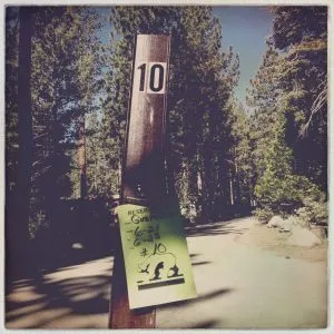 Campsite sign for William Kent Campground at Lake Tahoe, California, a place the girl from road trip camped