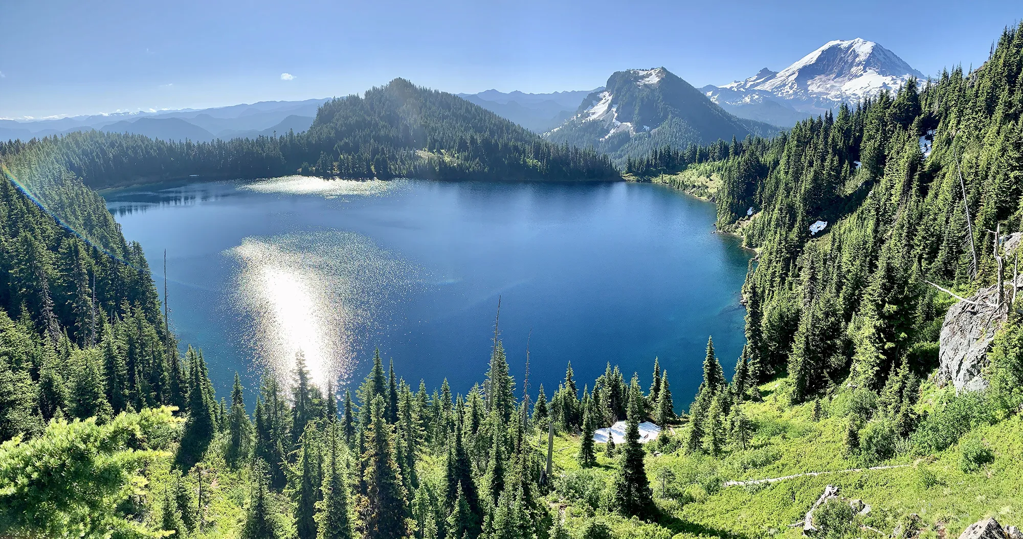 Campsite view from the ridge overlooking Summit Lake in Washington