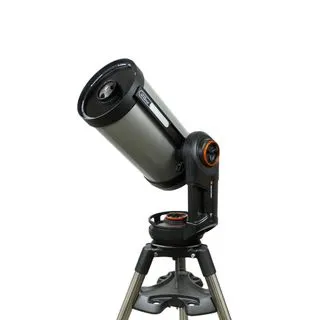 Celestron NexStar Evolution 9.25 telescope and mount displayed on a white background