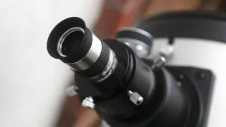 Celestron Starsense explorer 8-inch dobsonian close up view of amateur astronomy telescope eyepiece