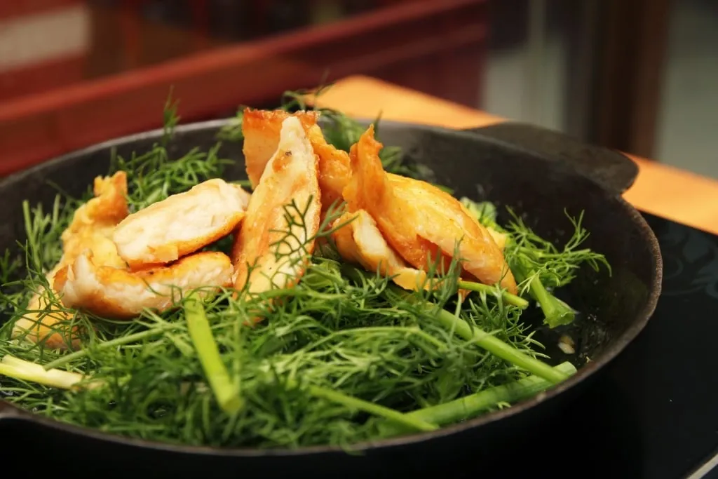 Cha ca in a skillet pan