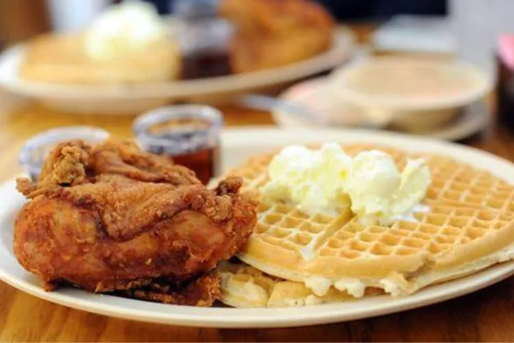 Chicken and waffles from Roscoe's House, a Los Angeles soul food staple.