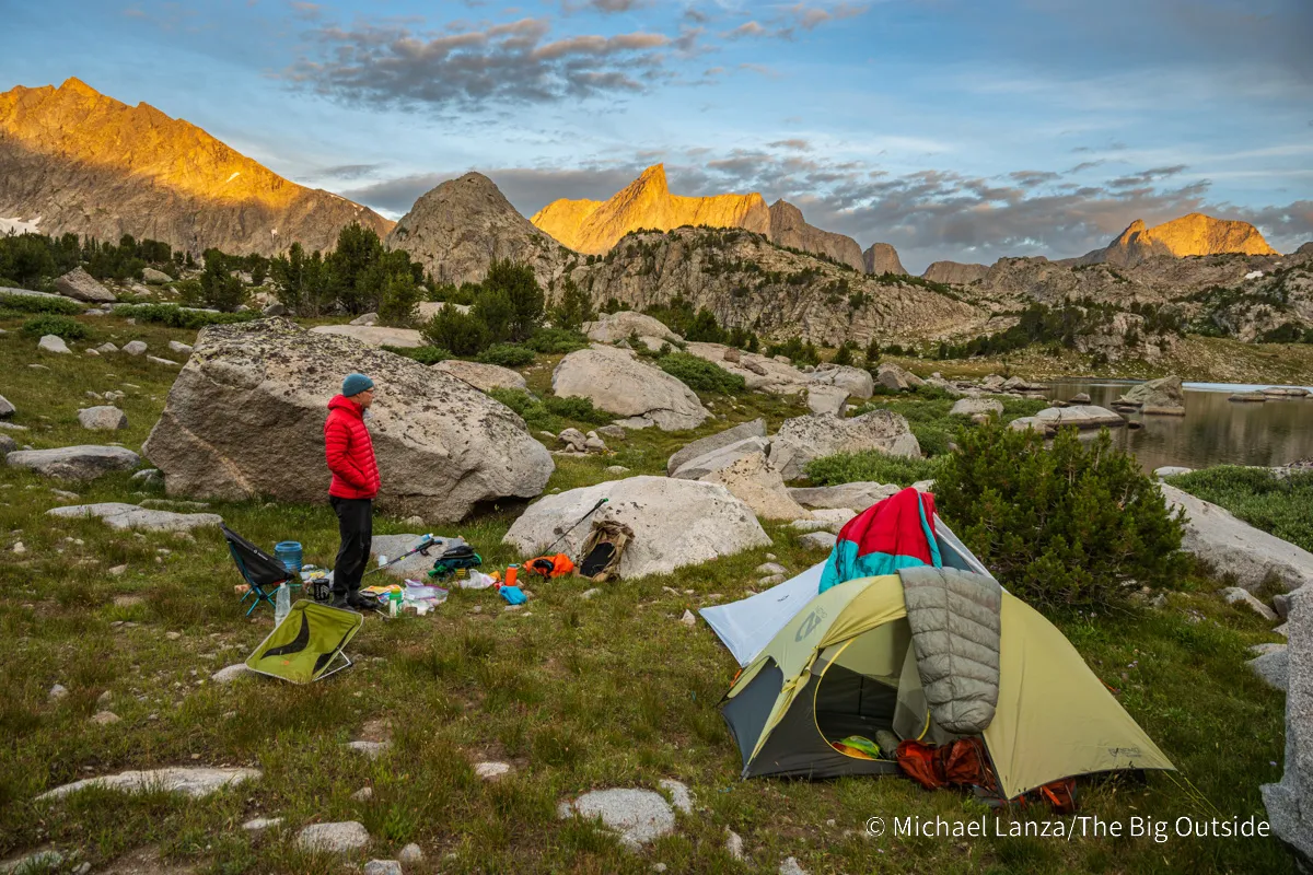 Chip Roser enjoying the dawn light at our campsite by Pyramid Lake in the Wind River Range, Wyoming.