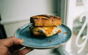Classic bacon egg and cheese breakfast sandwich from a New York bodega