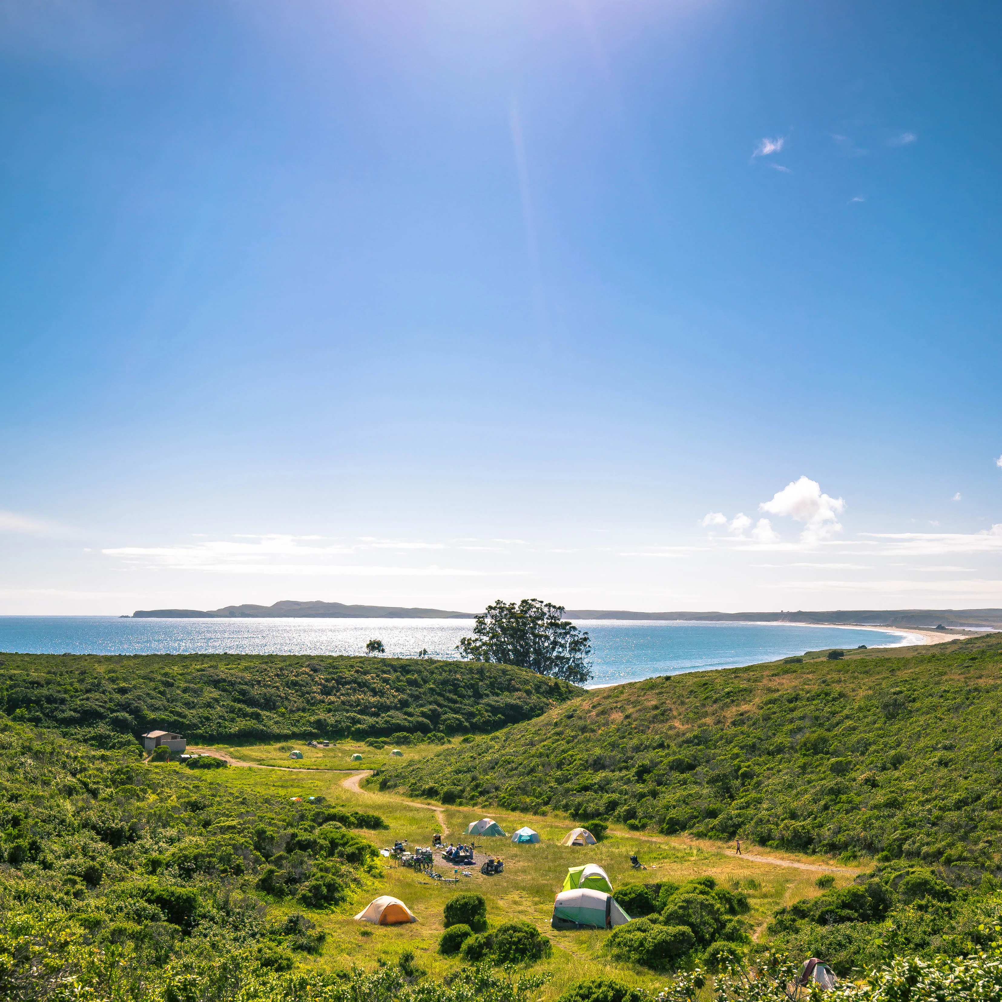 Coastal campsite overlooking the ocean at Point Reyes