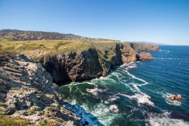 Coastal landscape of Santa Cruz Island with cliffs and the ocean