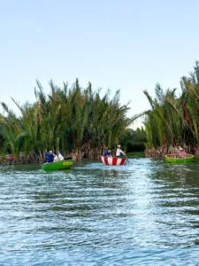 Coconut basket boats in the water