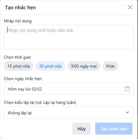Creating reminders within the Zalo Web interface