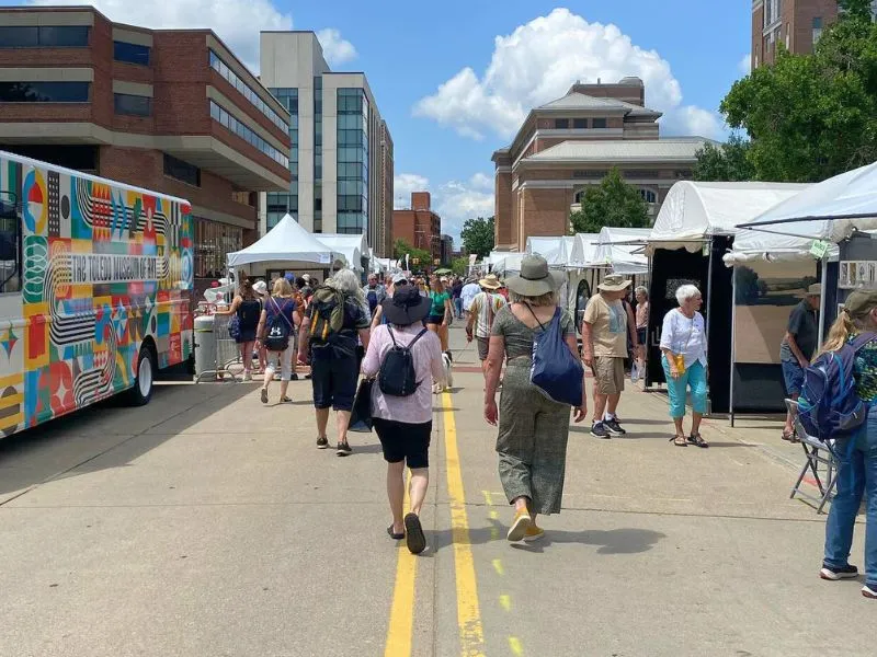 Crowds browsing art stalls at the Ann Arbor Art Fair