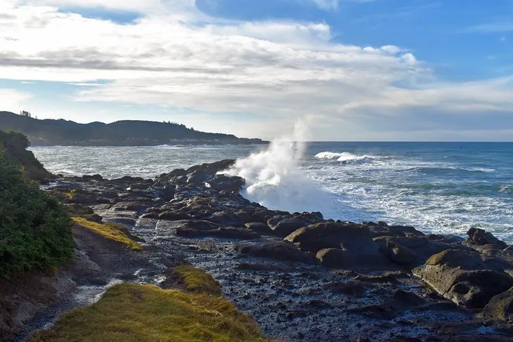Depoe Bay's coastline and harbor, known as the Whale Watching Capital
