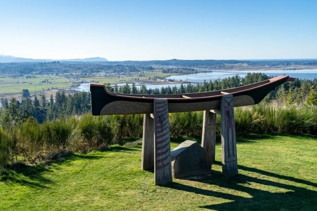 Detailed mural artwork on the exterior of the Astoria Column