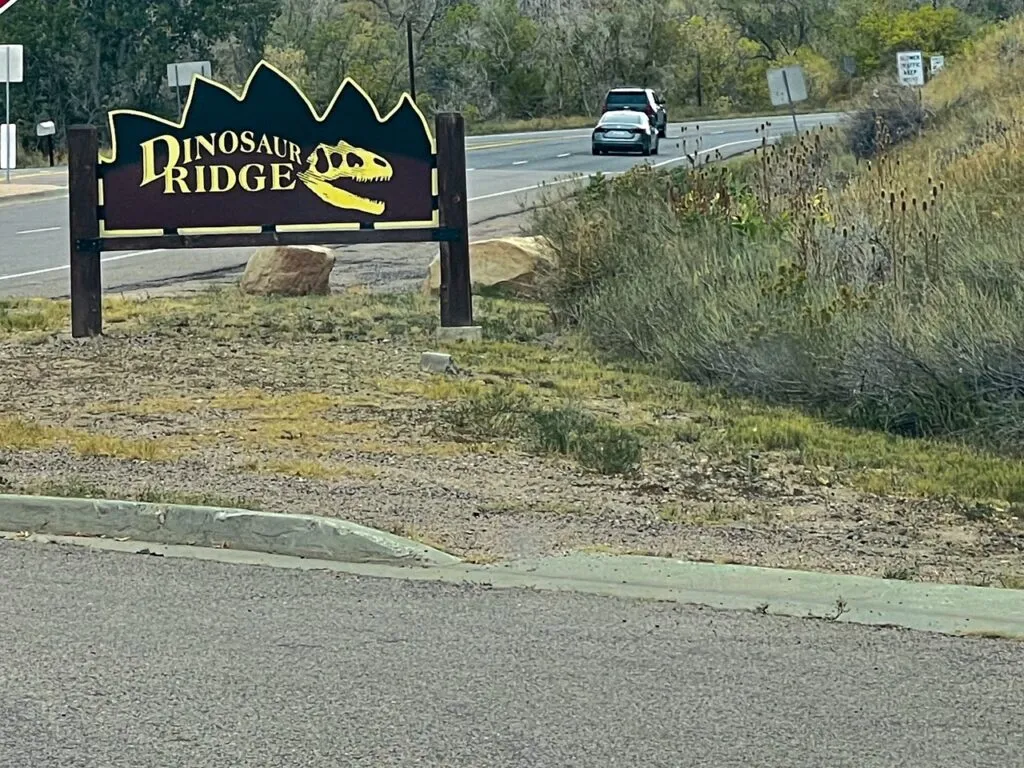 Dinosaur tracks visible on the rock face at Dinosaur Ridge near Morrison, Colorado