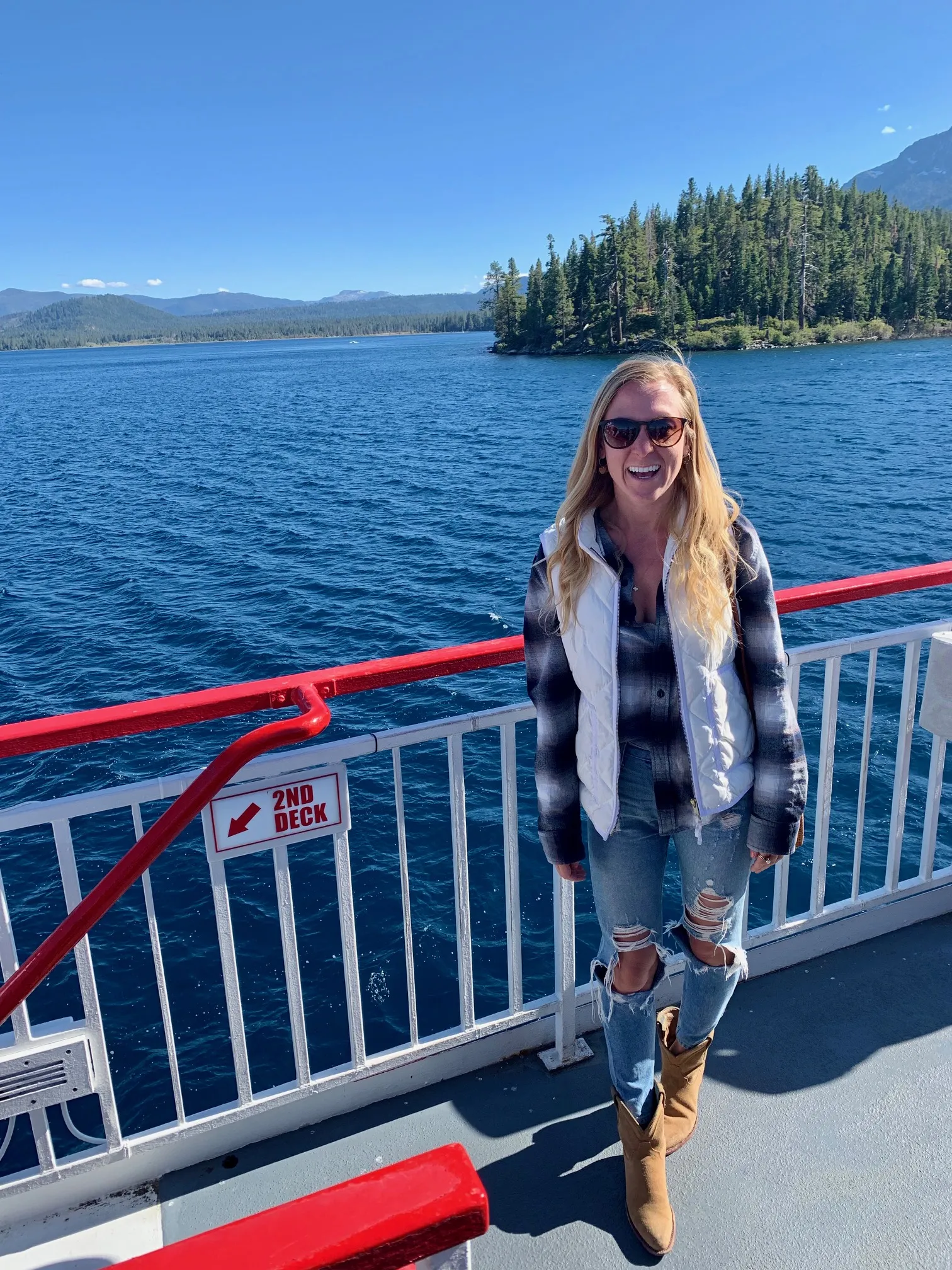 Dixie boat cruising on the clear blue waters of Lake Tahoe